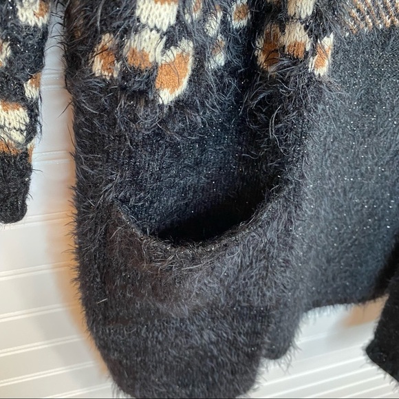 Anthropologie Feathered Leo Cardigan by La Fee Verte - Sz Small Black Motif - Picture 9 of 13